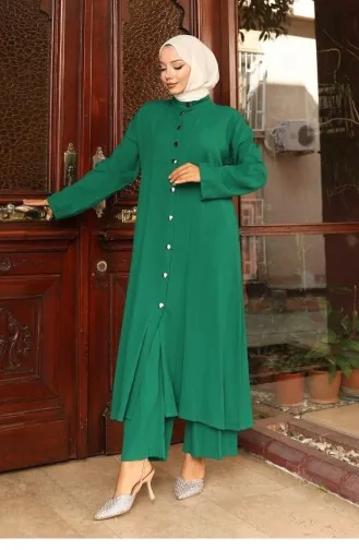 Yaka Detaylı Uzun Takım Yeşil
