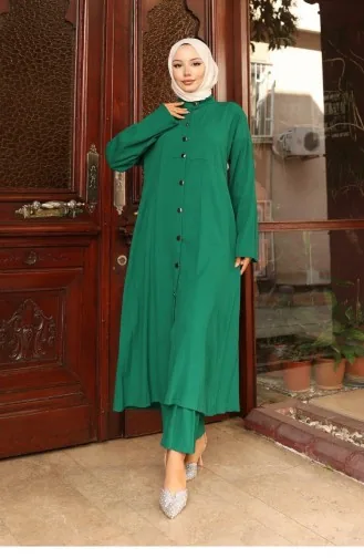 Yaka Detaylı Uzun Takım Yeşil