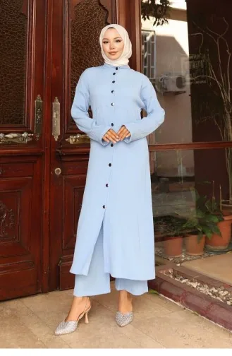 Yaka Detaylı Uzun Takım Bebe Mavisi