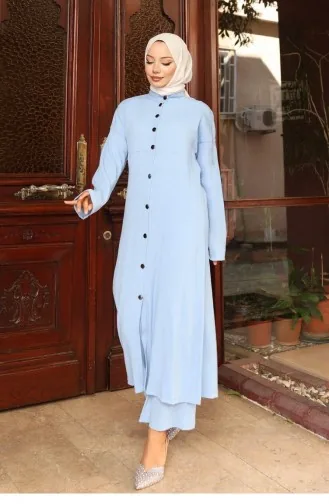 Yaka Detaylı Uzun Takım Bebe Mavisi