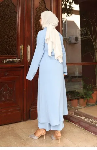 Yaka Detaylı Uzun Takım Bebe Mavisi