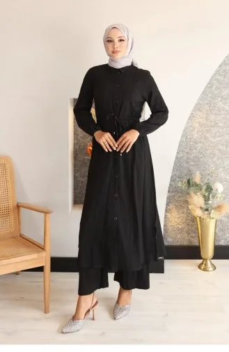 بدلة طويلة سوداء بتفاصيل مشقوقة 752