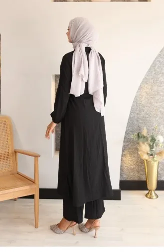 بدلة طويلة سوداء بتفاصيل مشقوقة 752