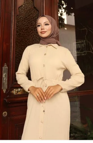 Yırtmaç Detaylı Uzun Takım Bej