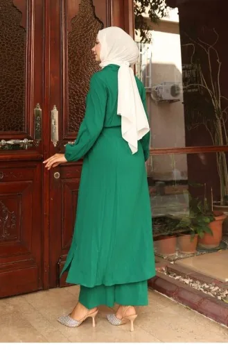 Yırtmaç Detaylı Uzun Takım Yeşil