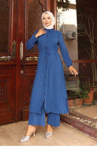Langer Anzug Mit Schlitzdetail Indigoblau 758