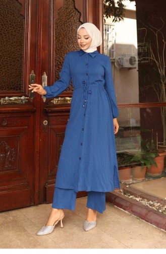 Langer Anzug Mit Schlitzdetail Indigoblau 758