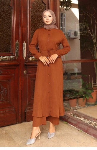 Slit Detailed Long Suit Brown 760
