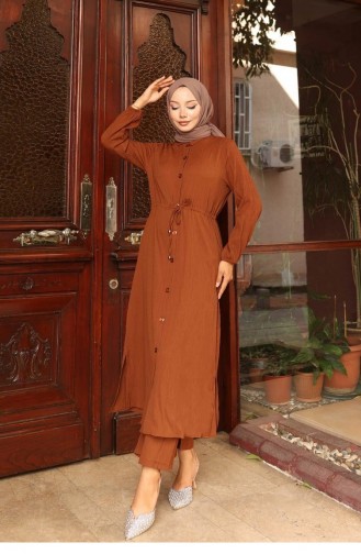 Slit Detailed Long Suit Brown 760