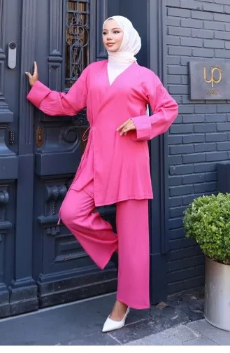 Ensemble Kimono à Nœuds Détaillés Fuchsia 761