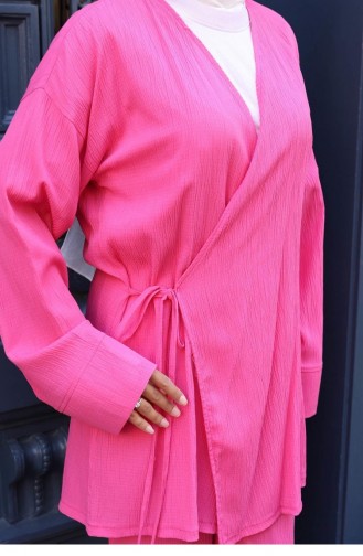 Tie Detailed Kimono Set Fuchsia 761