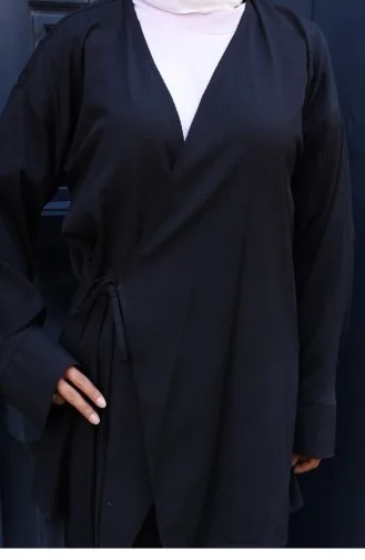 Tie Detailed Kimono Suit Black 762