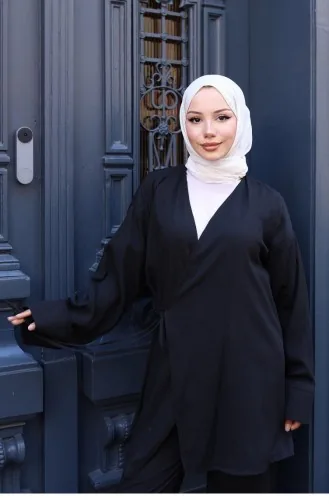 Tie Detailed Kimono Suit Black 762