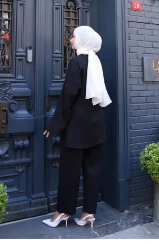 Tie Detailed Kimono Suit Black 762