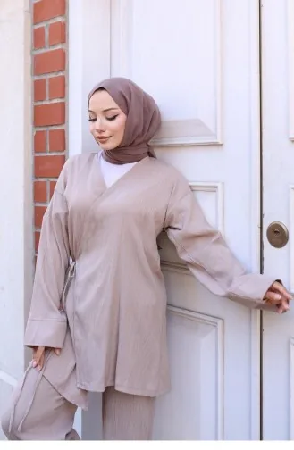 Ensemble Kimono Avec Détail Cravate En Vison 767