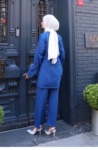 Indigoblaues Kimono-Set Mit Krawattendetail 768