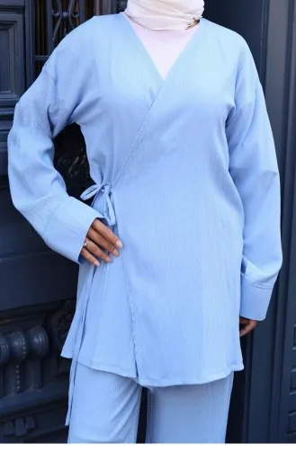 Bağlama Detaylı Kimono Takım Bebe Mavisi