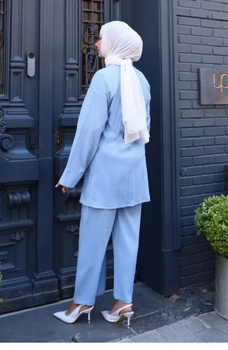 Bağlama Detaylı Kimono Takım Bebe Mavisi