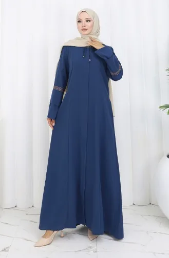 عباية مطرزة بمقاسات كبيرة مع سحاب مخفي 6193-07 نيلي 6193-07