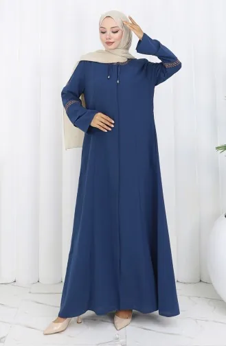 عباية مطرزة بمقاسات كبيرة مع سحاب مخفي 6193-07 نيلي 6193-07