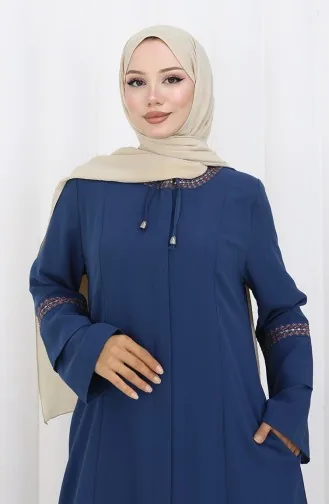 عباية مطرزة بمقاسات كبيرة مع سحاب مخفي 6193-07 نيلي 6193-07