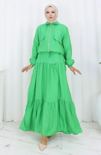 بدلة من قطعتين بأكمام مرنة وسحاب 0129-19 باللون الأخضر 0129-19