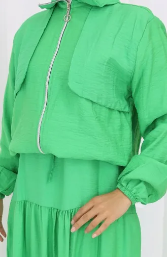 بدلة من قطعتين بأكمام مرنة وسحاب 0129-19 باللون الأخضر 0129-19
