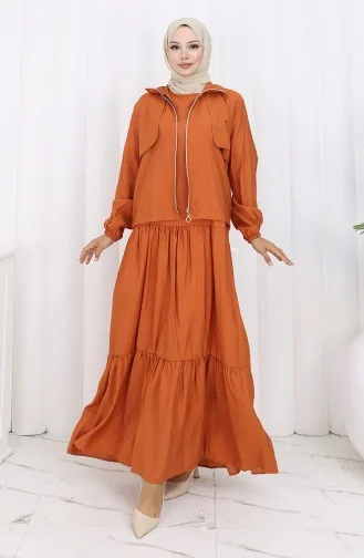 بدلة مكونة من قطعتين بأكمام مرنة وسحاب 0129-22 تان 0129-22