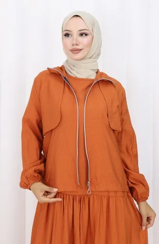 بدلة مكونة من قطعتين بأكمام مرنة وسحاب 0129-22 تان 0129-22