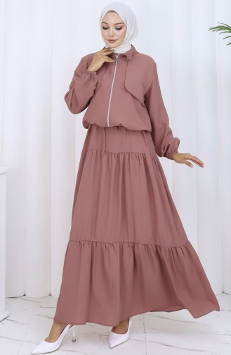 Combinaison Deux Pièces Zippée à Manches élastiques 0129-23 Rose Poudré Foncé 0129-23