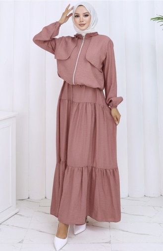 Combinaison Deux Pièces Zippée à Manches élastiques 0129-23 Rose Poudré Foncé 0129-23