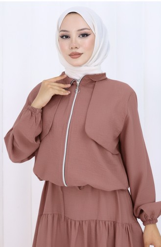 Combinaison Deux Pièces Zippée à Manches élastiques 0129-23 Rose Poudré Foncé 0129-23