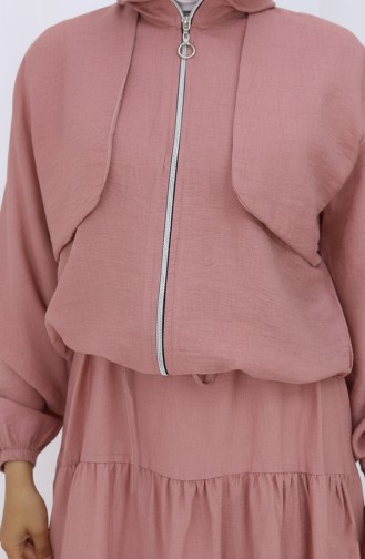 Combinaison Deux Pièces Zippée à Manches élastiques 0129-23 Rose Poudré Foncé 0129-23