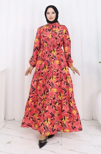 Modal Fabric Half Button Dress 0162-04 Pomegranate Flower 0162-04