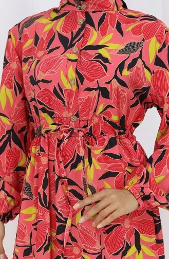 Modal Fabric Half Button Dress 0162-04 Pomegranate Flower 0162-04