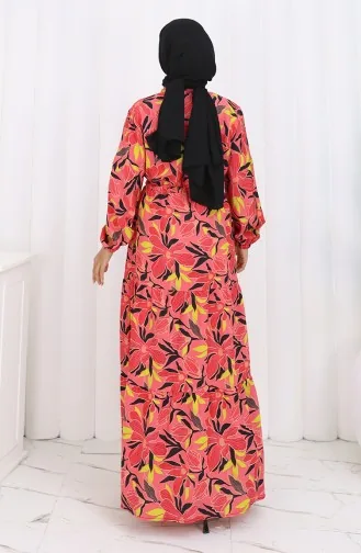 Modal Fabric Half Button Dress 0162-04 Pomegranate Flower 0162-04