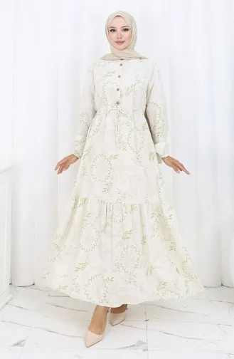 Linen Fabric Waist Tie-Down Buttoned Dress 0173C-01 Beige Khaki 0173C-01