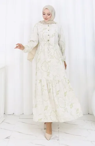 Linen Fabric Waist Tie-Down Buttoned Dress 0173C-01 Beige Khaki 0173C-01