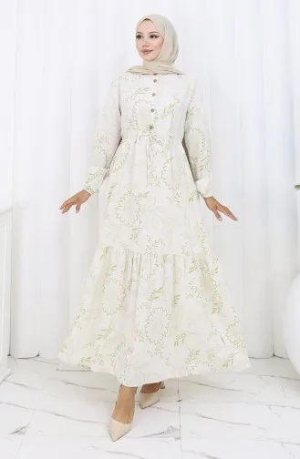 Linen Fabric Waist Tie-Down Buttoned Dress 0173C-01 Beige Khaki 0173C-01