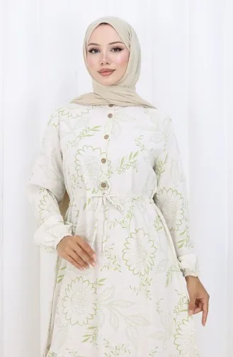 Linen Fabric Waist Tie-Down Buttoned Dress 0173C-01 Beige Khaki 0173C-01