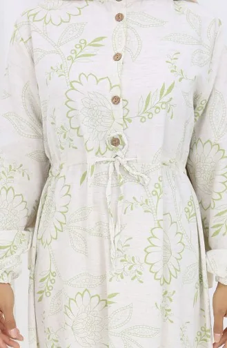 Linen Fabric Waist Tie-Down Buttoned Dress 0173C-01 Beige Khaki 0173C-01