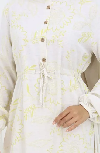 Linen Fabric Waist Tie-Down Buttoned Dress 0173C-02 Beige Mustard 0173C-02