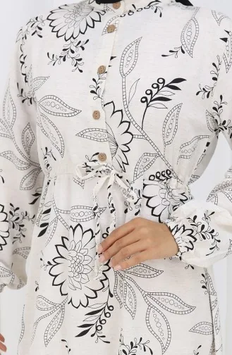 Linen Fabric Waist Tie-Down Buttoned Dress 0173C-04 Beige Black 0173C-04