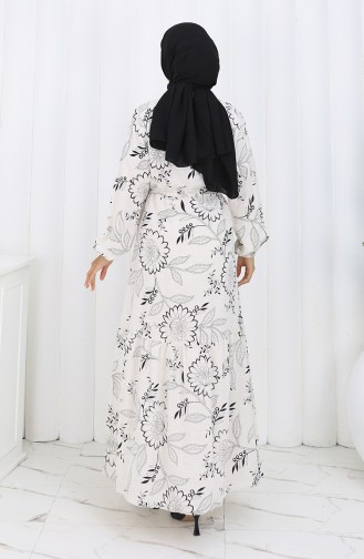 Jurk Van Linnenstof Met Knoopsluiting En Tailleband 0173C-04 Beige Zwart 0173C-04