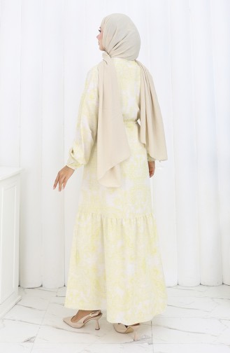 Jurk Van Linnenstof Met Knoopsluiting En Tailleband 0173D-01 Beige Mosterd 0173D-01