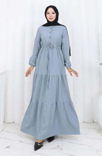 فستان بأكمام مرنة وخصر مربوط 2158-03 رمادي 2158-03