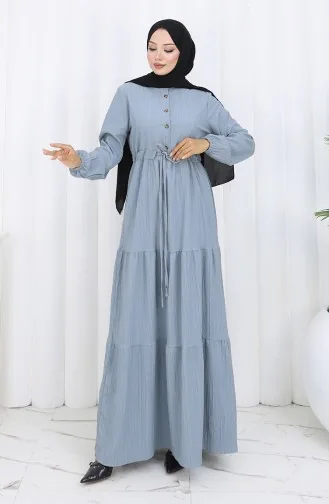 فستان بأكمام مرنة وخصر مربوط 2158-03 رمادي 2158-03