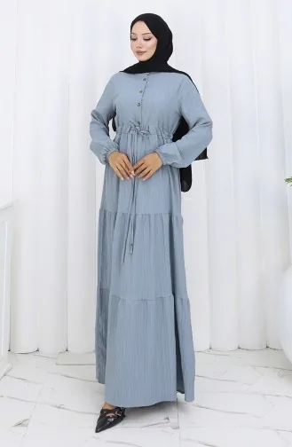 فستان بأكمام مرنة وخصر مربوط 2158-03 رمادي 2158-03