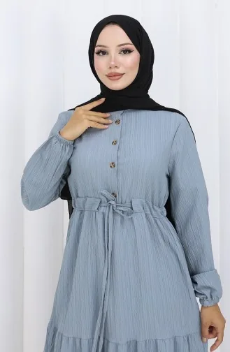 فستان بأكمام مرنة وخصر مربوط 2158-03 رمادي 2158-03