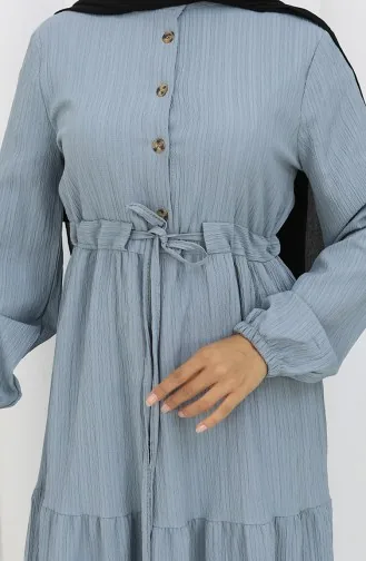 فستان بأكمام مرنة وخصر مربوط 2158-03 رمادي 2158-03